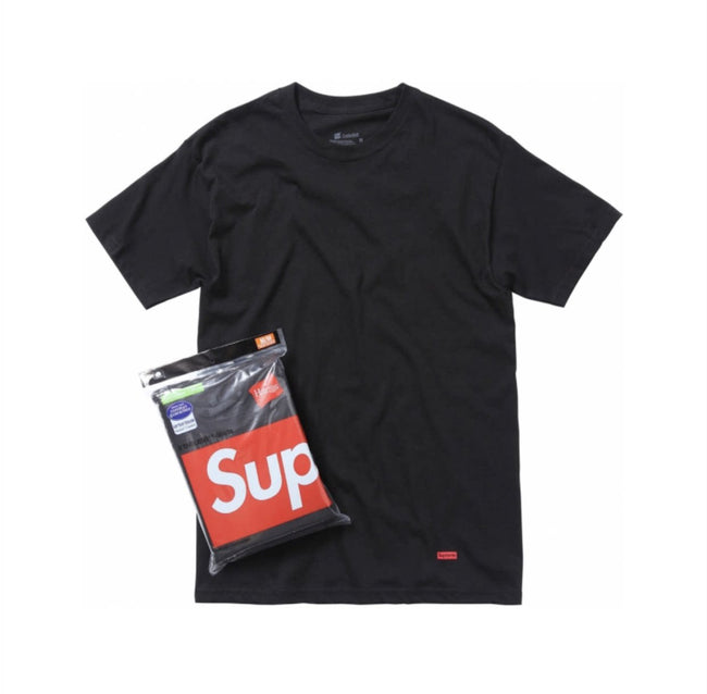 Official website genuine Supreme Tagless black and white solid color small logo layered bottom shirt with leaking edge short sleeved T-shirt (3) Hover Image