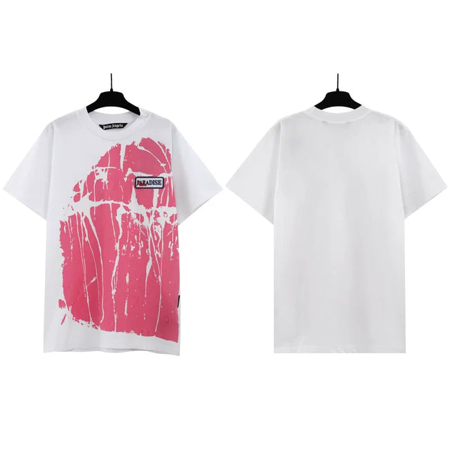 Palm Angels Abstract Pink Splatter Graphic T-Shirt - White Hover Image