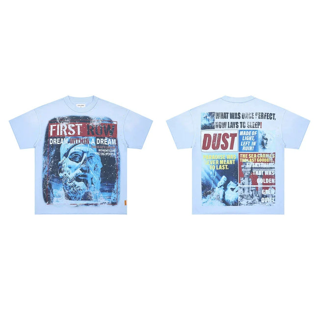 First Row “Dream Within a Dream / Dust” Newspaper Collage Vintage Tee Hover Image