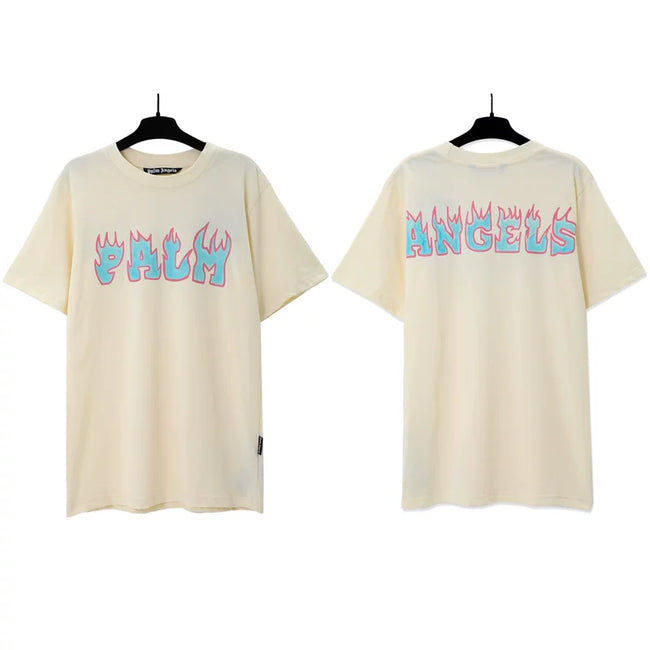 Palm Angels Flame Lettering Graphic T-Shirt - Beige Hover Image