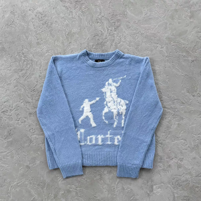 Corteiz Vibe European American cross-border personalized street Y2K loose pullover sweater round neck knit sweater ins (6) Hover Image