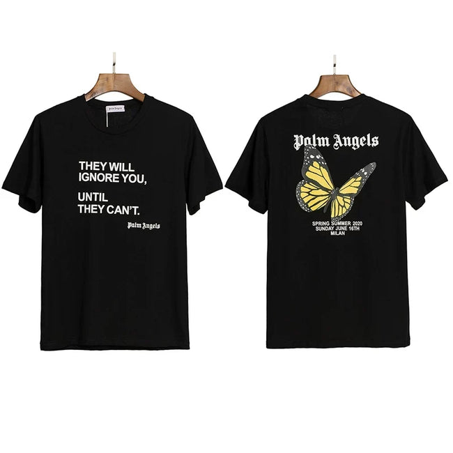 Palm Angels Typography & Butterfly Graphic T-Shirt - Black Hover Image