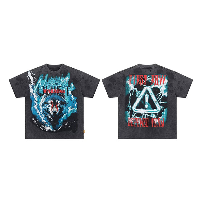 First Row “Defense Team / Warning” Wolf & Lightning Vintage Tee Hover Image
