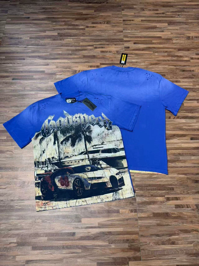Godspeed Retro Racing Car Graphic T-Shirt – Blue Hover Image