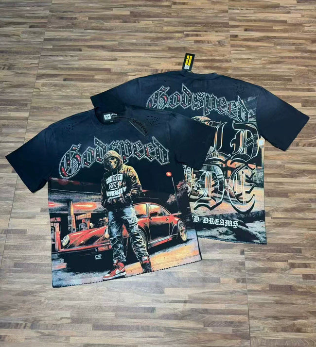 Godspeed Vintage Racing Car Graphic T-Shirt – Black Hover Image