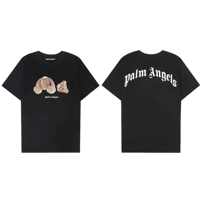 Palm Angels Leopard Print Bear Graphic T-Shirt - Black Hover Image
