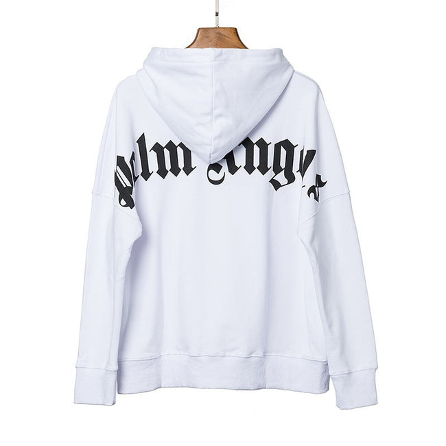 Palm Angels Curved Logo Back Shoulder Hoodie - White/Black Hover Image
