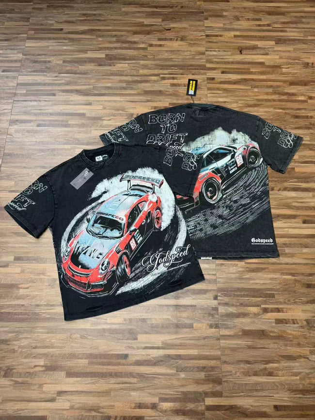 Godspeed Vintage Racing Car Graphic T-Shirt – Black Hover Image
