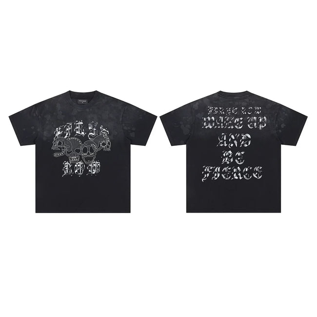 First Row “Wake Up and Be Fierce” Multi-Skull Vintage Tee Hover Image