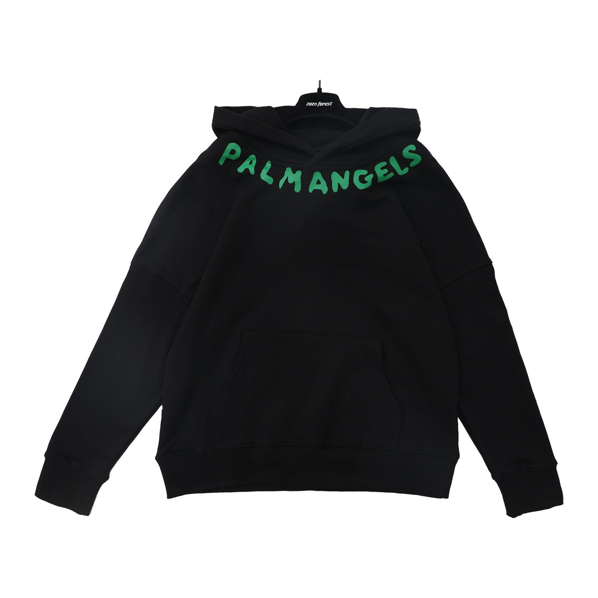 Palm Angels Curved Neckline Logo Embroidered Hoodie - Black/Green