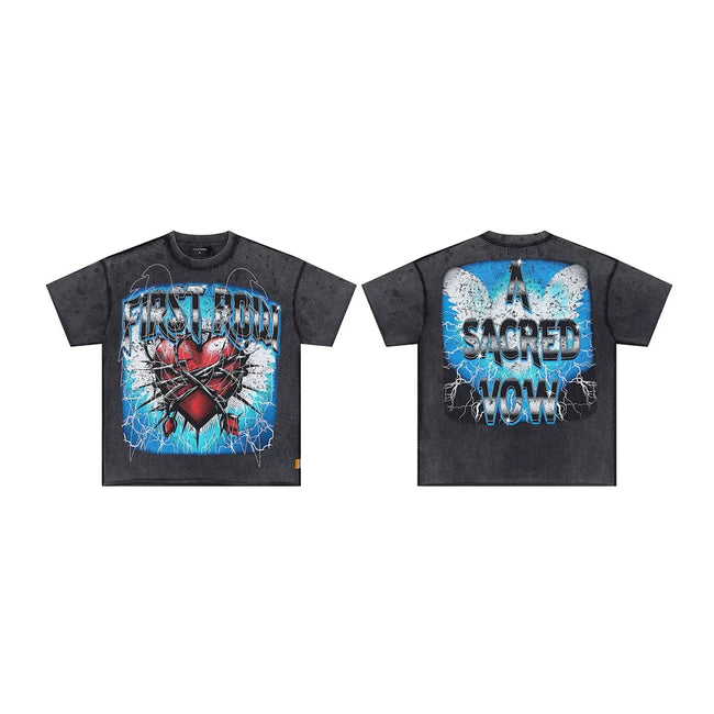 First Row “A Sacred Vow” Thorn Heart & Wings Rhinestone Vintage Tee Hover Image