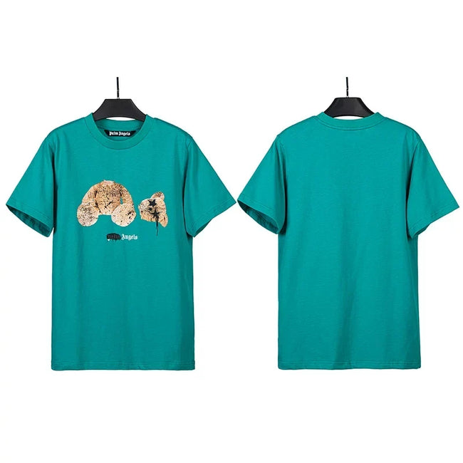 Palm Angels Graffiti Splatter Bear Graphic T-Shirt - Teal Blue Hover Image