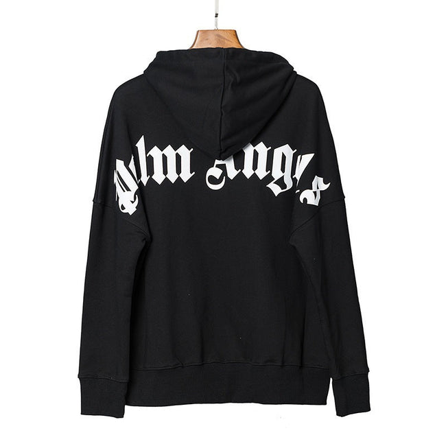 Palm Angels Curved Logo Back Shoulder Hoodie - Black/White Hover Image