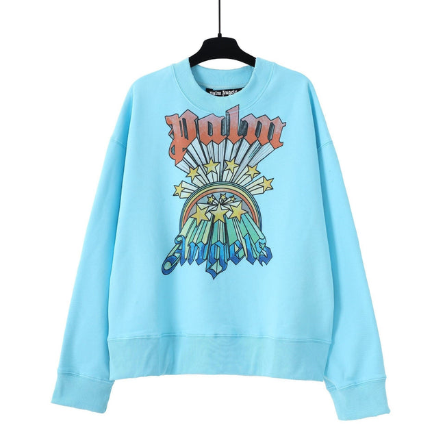 Palm Angels Sun & Rainbow Vintage Graphic Crewneck Sweatshirt - Light Blue Hover Image