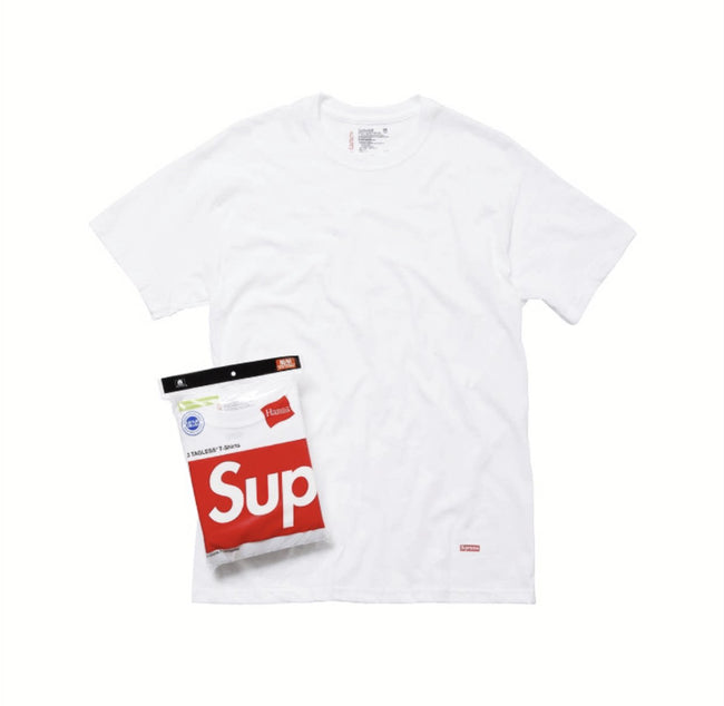 Official website genuine Supreme Tagless black and white solid color small logo layered bottom shirt with leaking edge short sleeved T-shirt (1) Hover Image