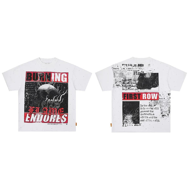 First Row “Burning Flame Endures” Skull Rhinestone Vintage Tee Hover Image
