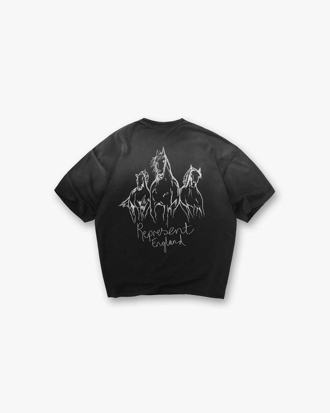Hand Drawn Horses T-Shirt - Aged Black Main Image