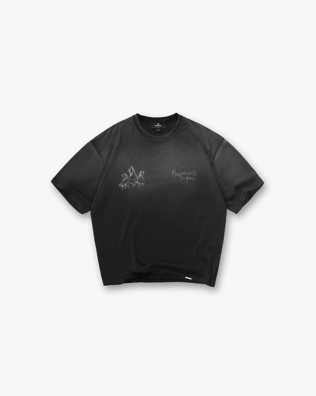 Hand Drawn Horses T-Shirt - Aged Black Hover Image