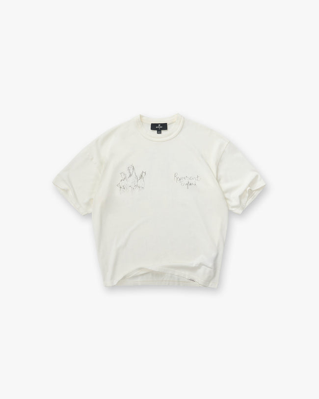 Hand Drawn Horses T-Shirt - Flat White Hover Image
