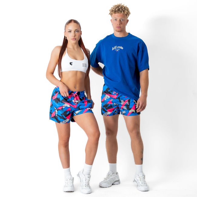 MUAY THAI SHORTS (MID THIGH CUT) RETRO - 80s BLUE Main Image