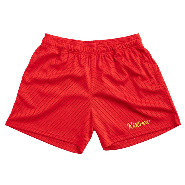 VENTED MESH SHORTS SCRIPT - RED / GOLD Hover Image