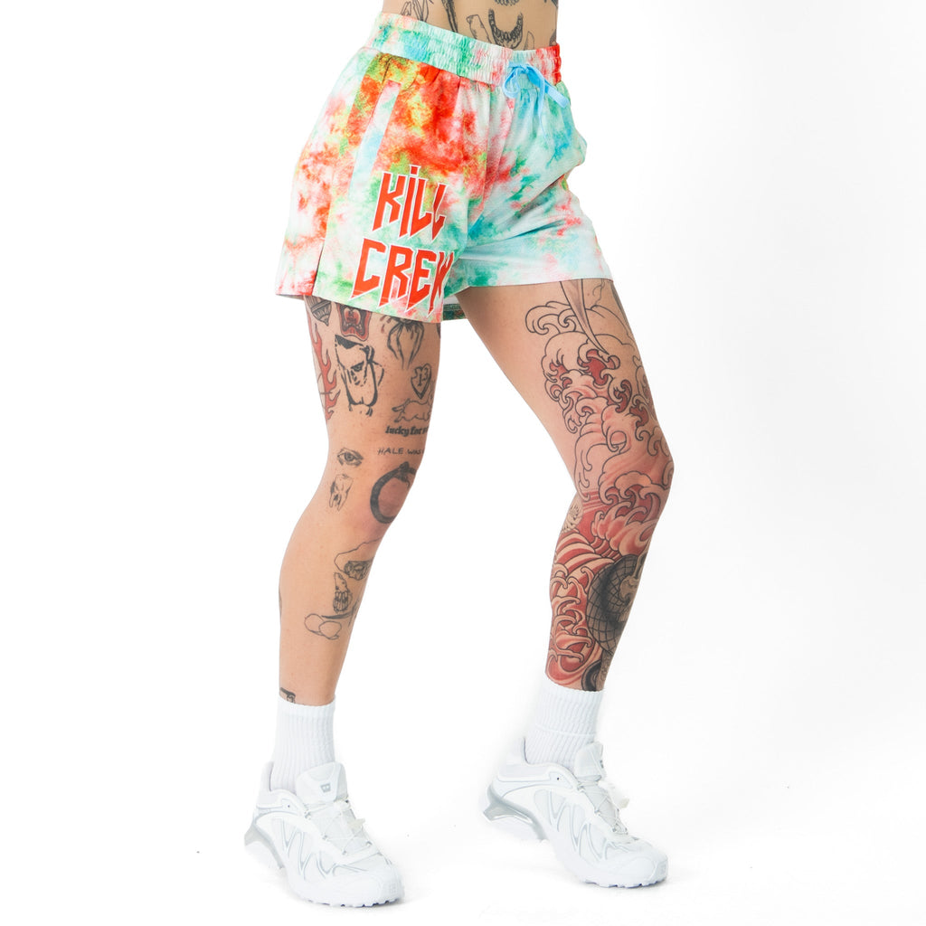 MUAY THAI SHORTS (MID THIGH CUT) TIE DYE - RED / GREEN