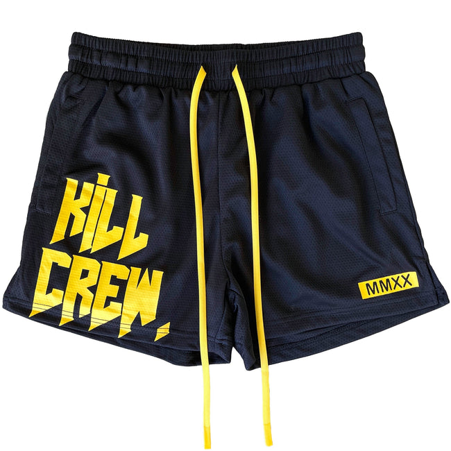 MUAY THAI SHORTS (MID THIGH CUT) - BLACK / YELLOW Hover Image