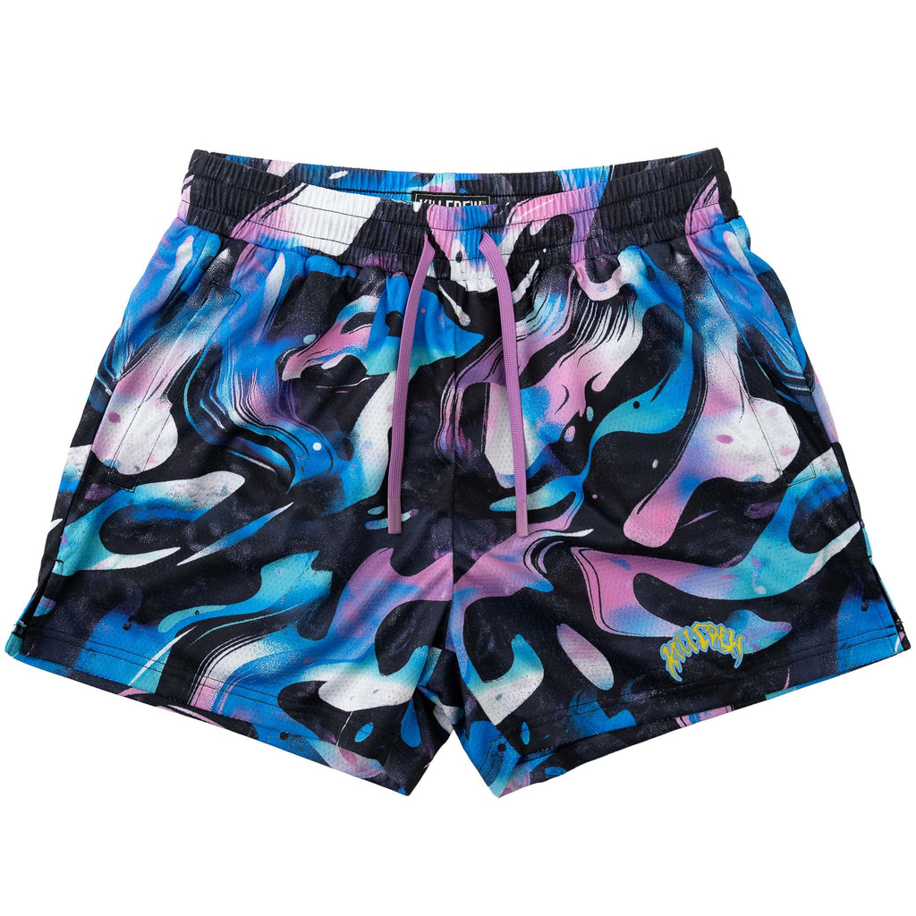MUAY THAI SHORTS (MID THIGH CUT) RETRO - PURPLE WAVE