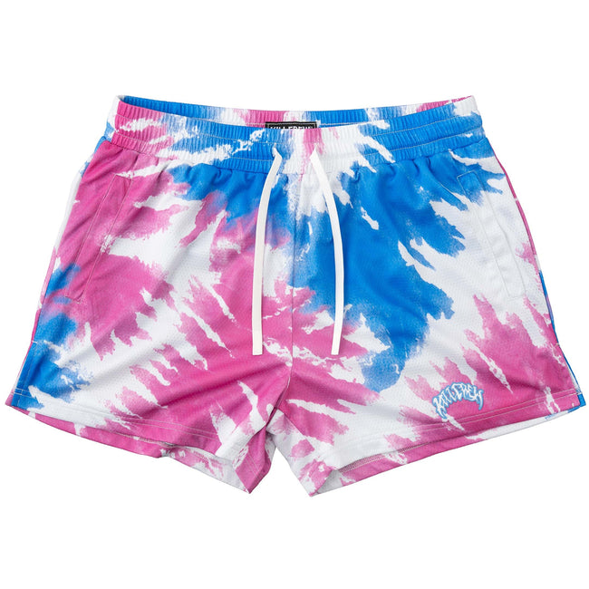 MUAY THAI SHORTS (MID THIGH CUT) RETRO - BLUE / PINK Hover Image