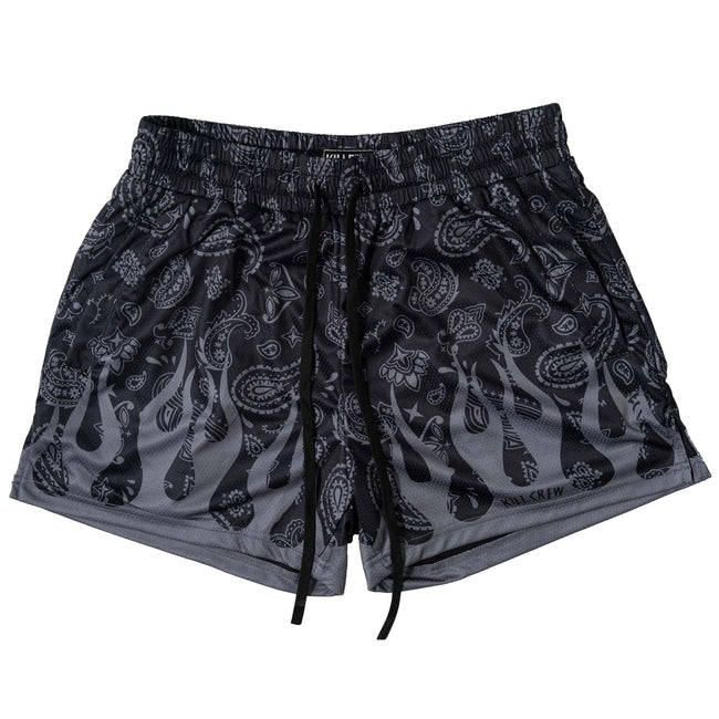 MUAY THAI SHORTS (MID THIGH CUT) BANDANA FLAME - BLACKOUT Hover Image