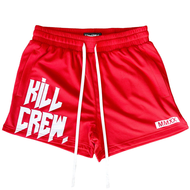 MUAY THAI SHORTS (MID THIGH CUT) - RED / WHITE Hover Image
