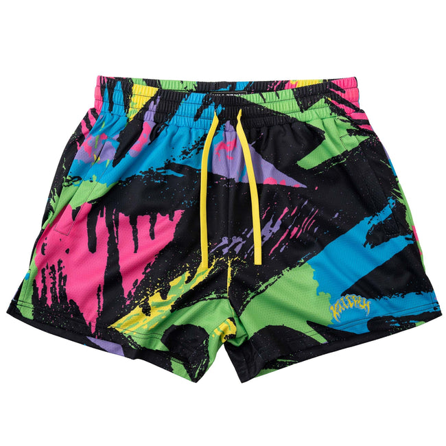 MUAY THAI SHORTS (MID THIGH CUT) RETRO - 80s NEON Hover Image