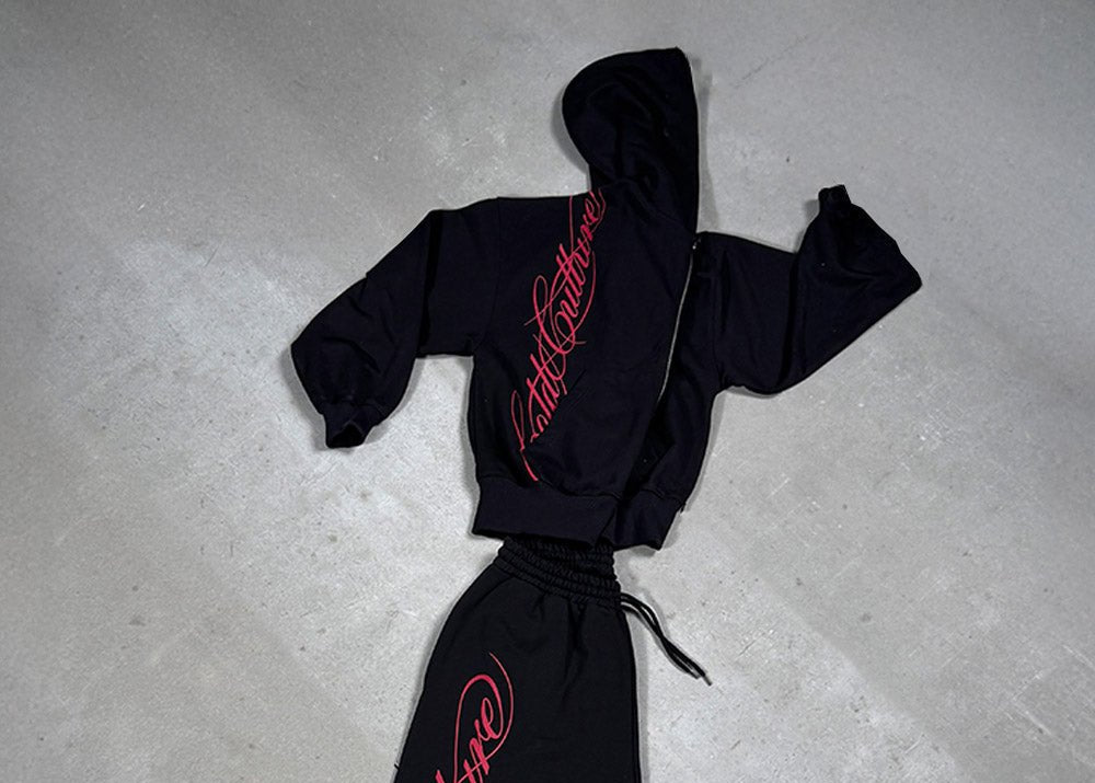 SCRIPT ZIP HOODIE BLACK