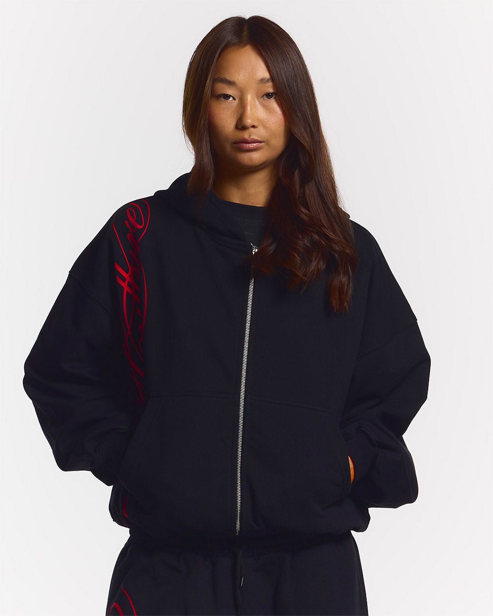 SCRIPT ZIP HOODIE BLACK
