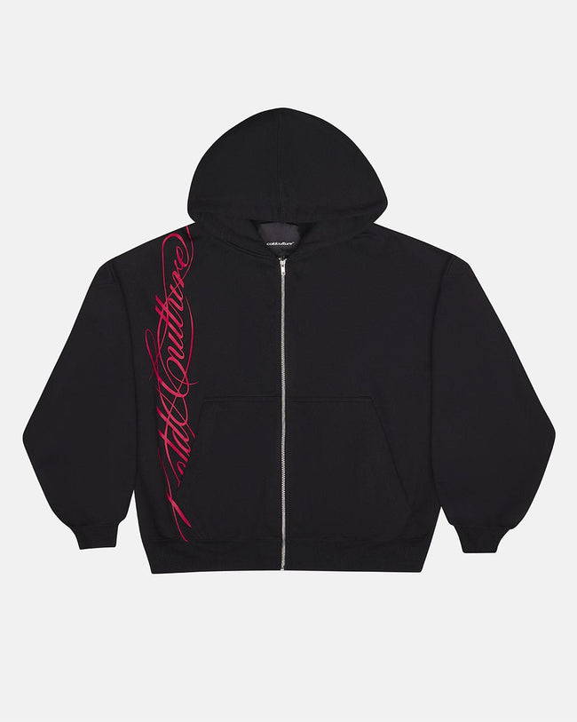 SCRIPT ZIP HOODIE BLACK Hover Image