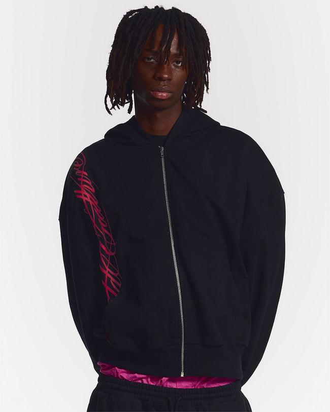 SCRIPT ZIP HOODIE BLACK Main Image