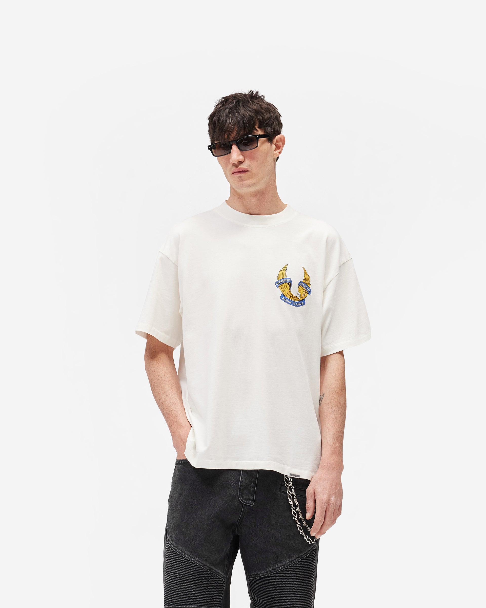 Represent X Belstaff Born To Bike T-Shirt - Flat White